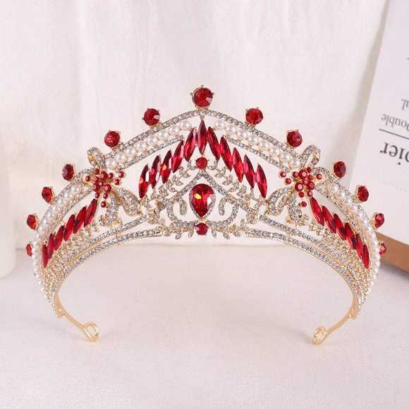 Accessories | Princess Crown Gold Ruby Red Crystal Tiara Pageant ...